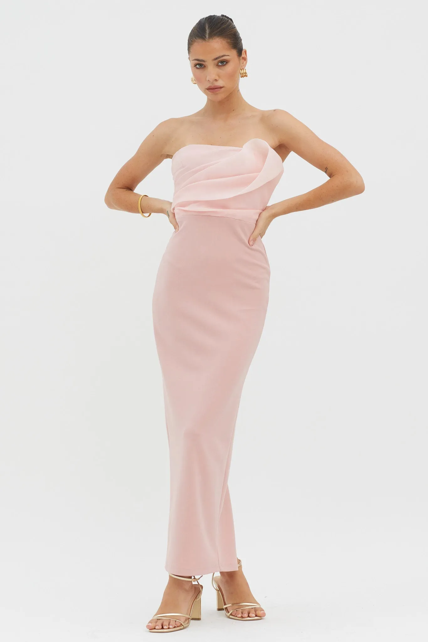 Karaline Strapless Bust Accent Maxi Dress Blush sold by Selfie Leslie product image thumbnail 3