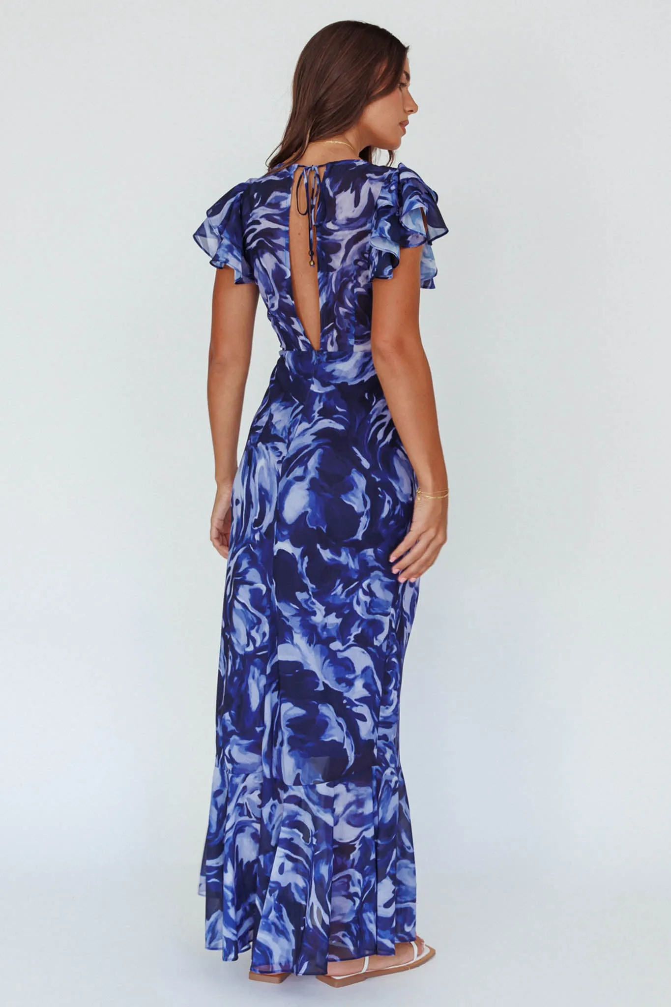 Lydiah Ruffle Sleeve Maxi Dress Floral Blue sold by Selfie Leslie product image thumbnail 2
