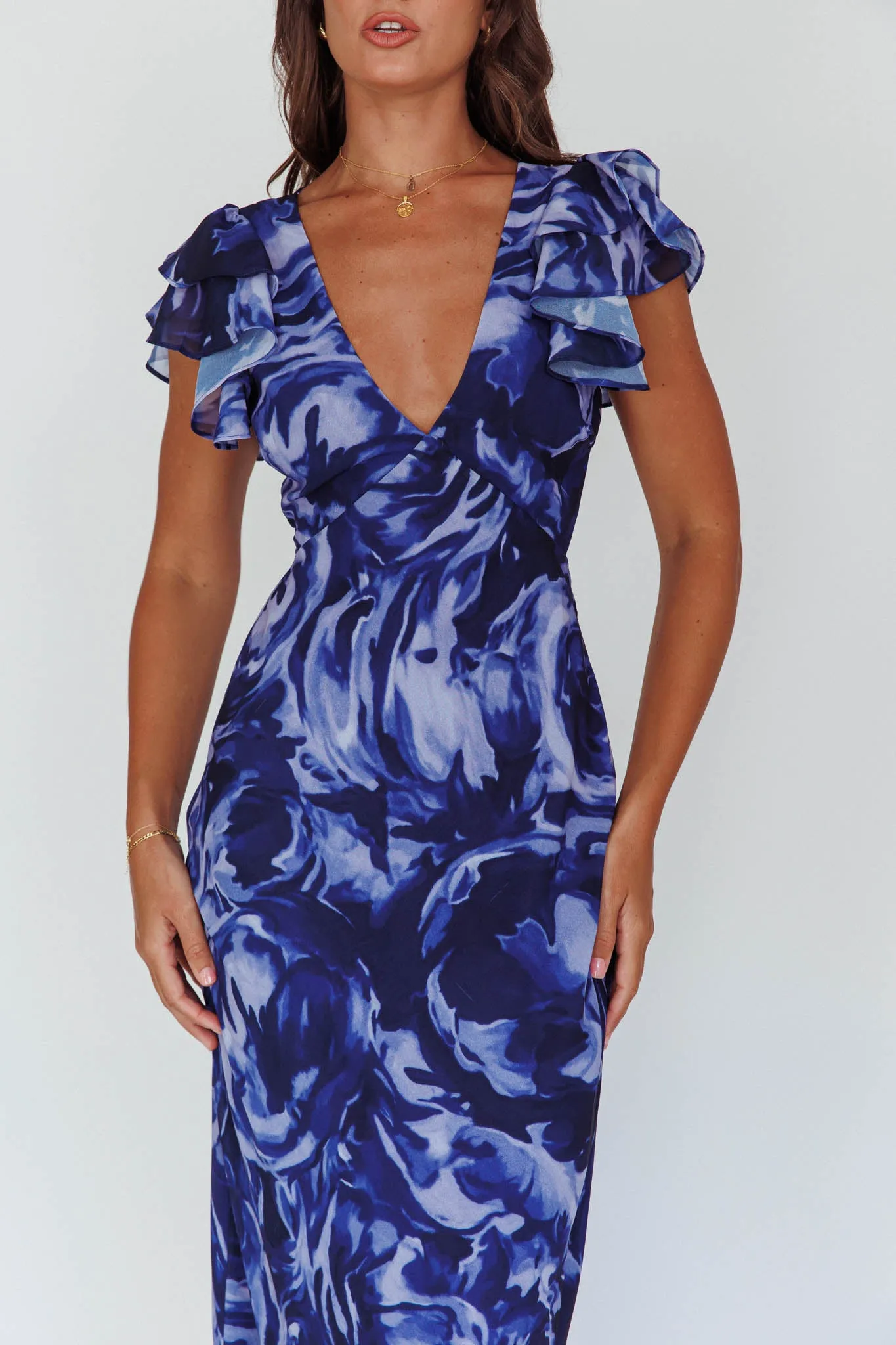 Lydiah Ruffle Sleeve Maxi Dress Floral Blue sold by Selfie Leslie product image thumbnail 4