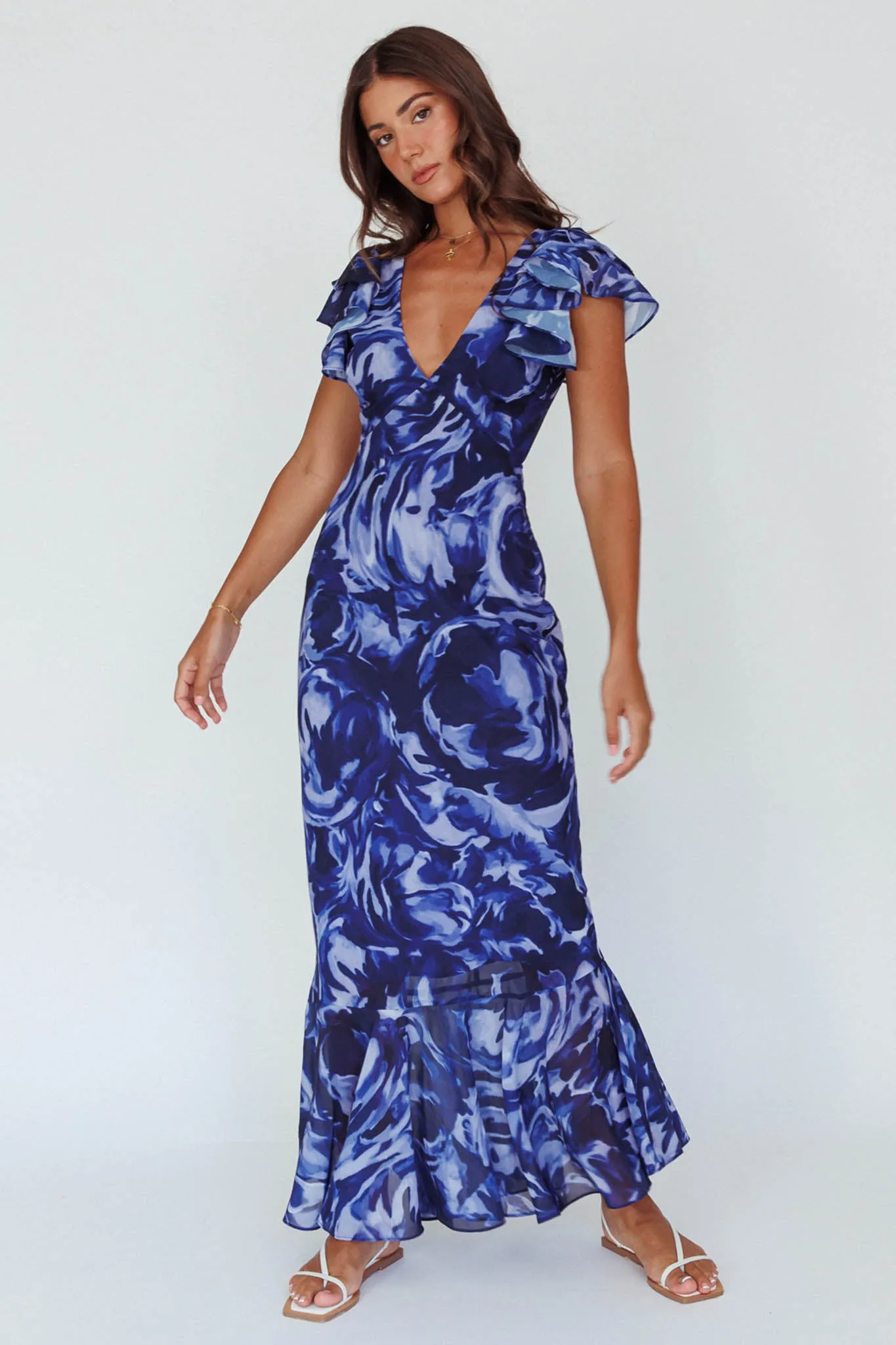 Lydiah Ruffle Sleeve Maxi Dress Floral Blue sold by Selfie Leslie product image thumbnail 5