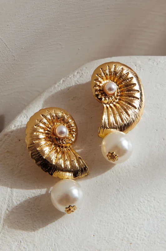 Memoir Shell and Pearl Earrings Gold sold by Selfie Leslie