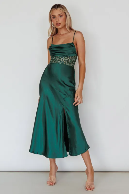 Golden Era Cowl Neck Lace Waist Midi Dress Jade sold by Selfie Leslie