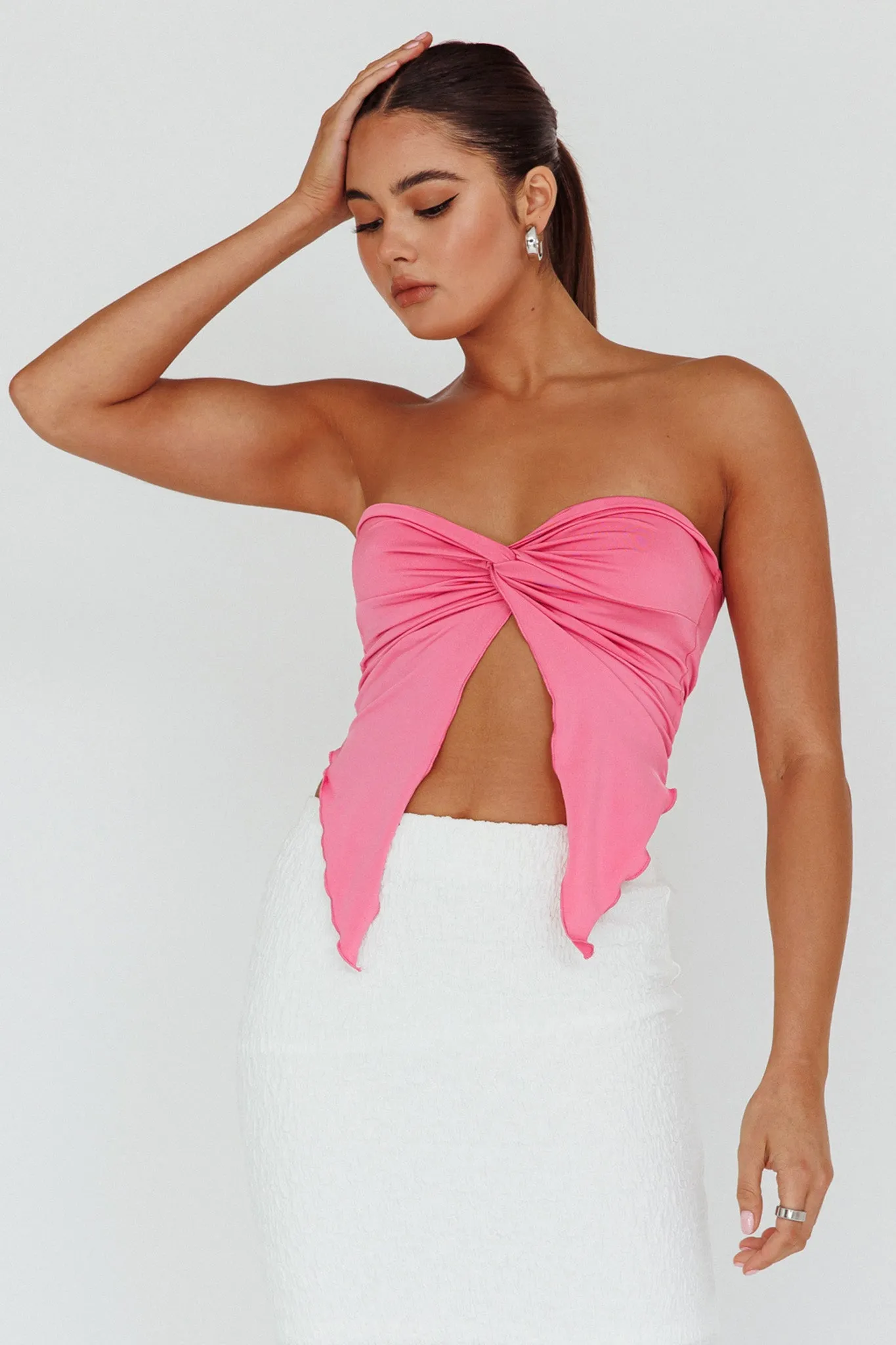 Lulu Strapless Crop Top Candy Pink sold by Selfie Leslie