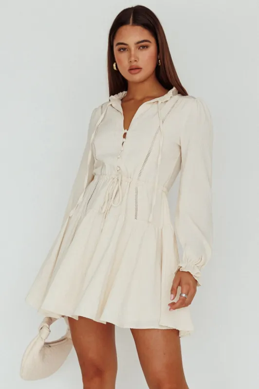 Waverly Long Sleeve Mini Dress Beige sold by Selfie Leslie