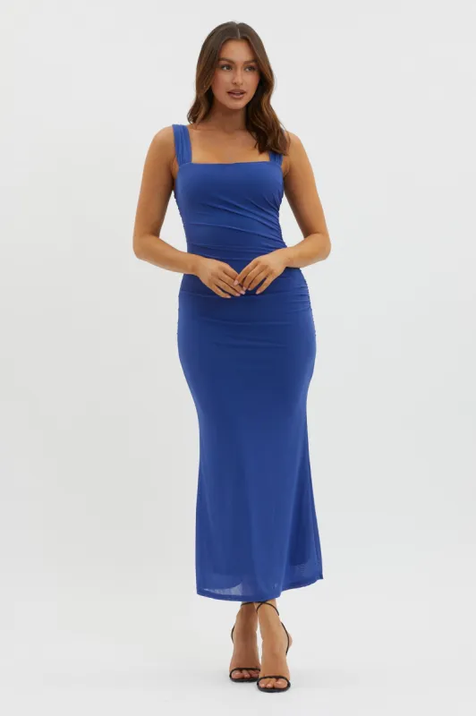 Bold Moves Ruched Bodycon Midi Dress Blue sold by Selfie Leslie