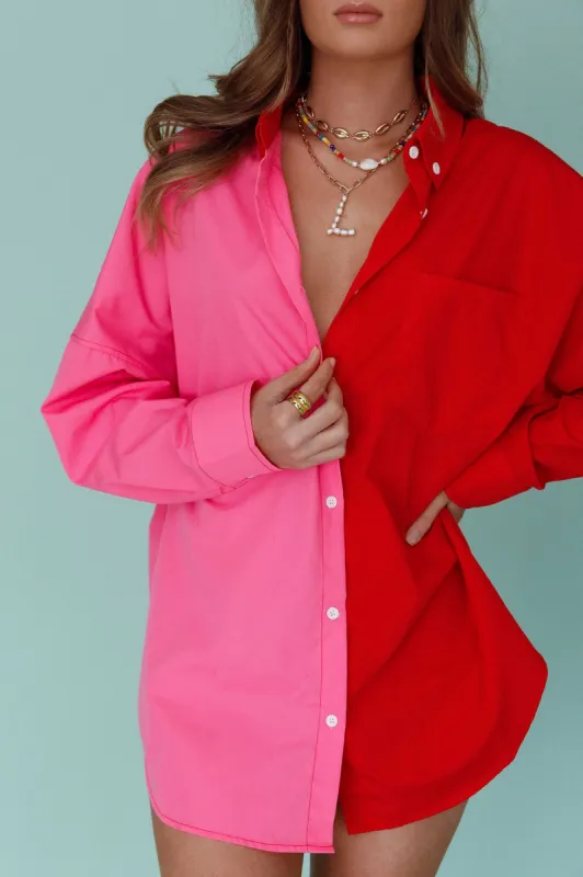 Blanca Long Sleeve Button-Up Shirt Pink/Red sold by Selfie Leslie