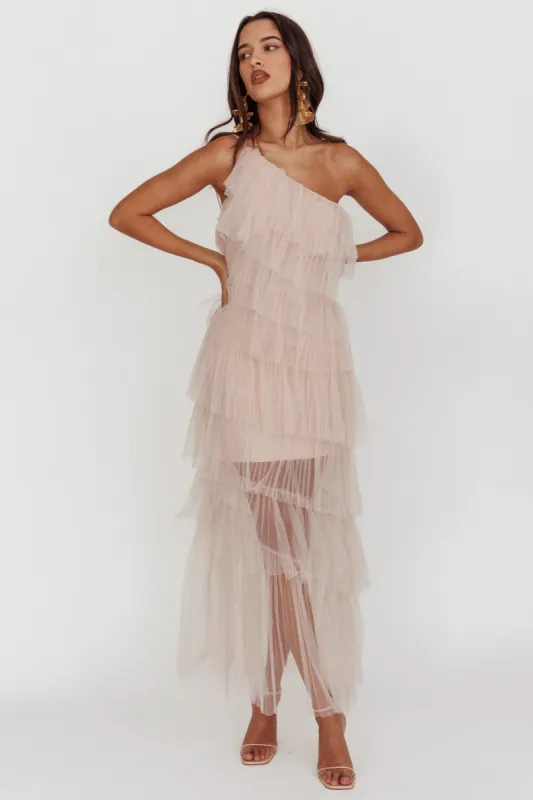 Arrabel Tiered Ruffle Tulle Maxi Dress Blush sold by Selfie Leslie