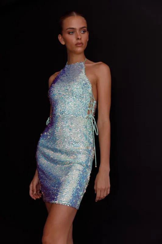 She's Electric Halterneck Sequin Mini Dress Mint sold by Selfie Leslie