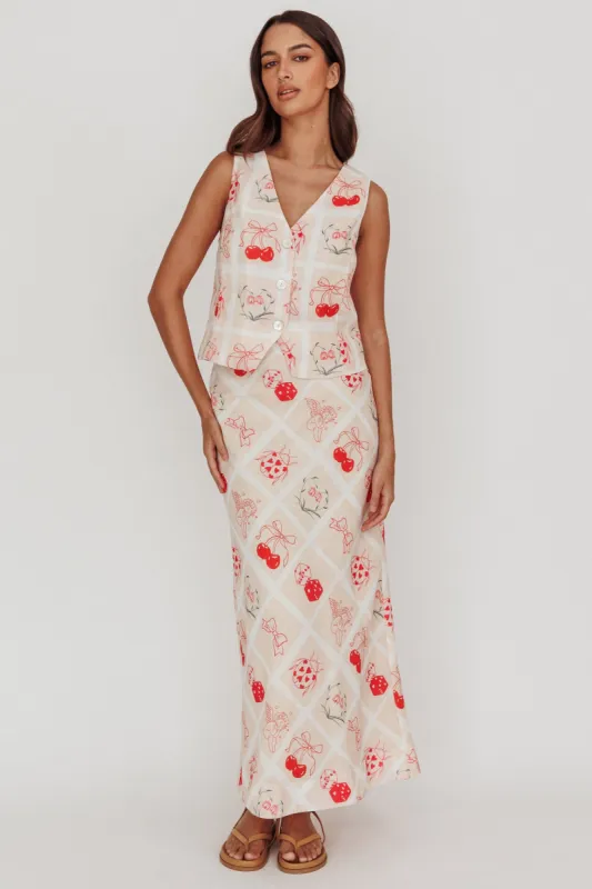 Flowering Romantic Print A-Line Maxi Skirt Beige sold by Selfie Leslie
