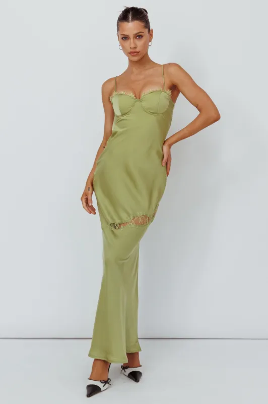 Sweet Talker Lace Trim Midi Dress Lime sold by Selfie Leslie