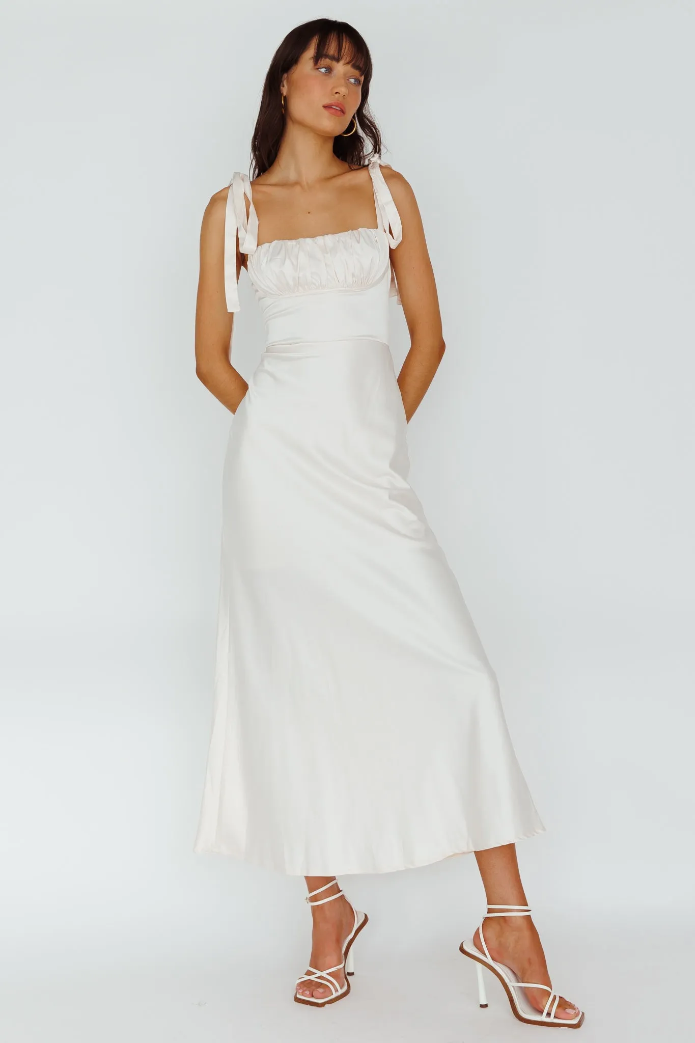 Pennelope Tied Shoulder Maxi Dress Ivory sold by Selfie Leslie product image thumbnail 3