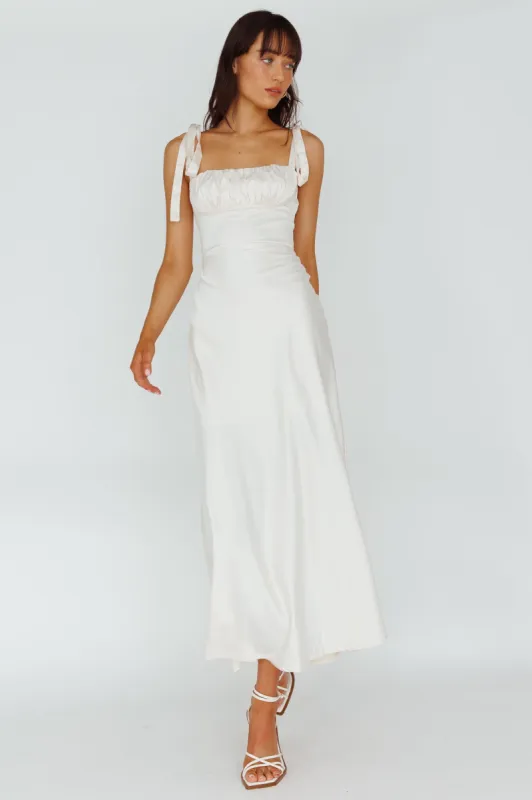 Pennelope Tied Shoulder Maxi Dress Ivory sold by Selfie Leslie