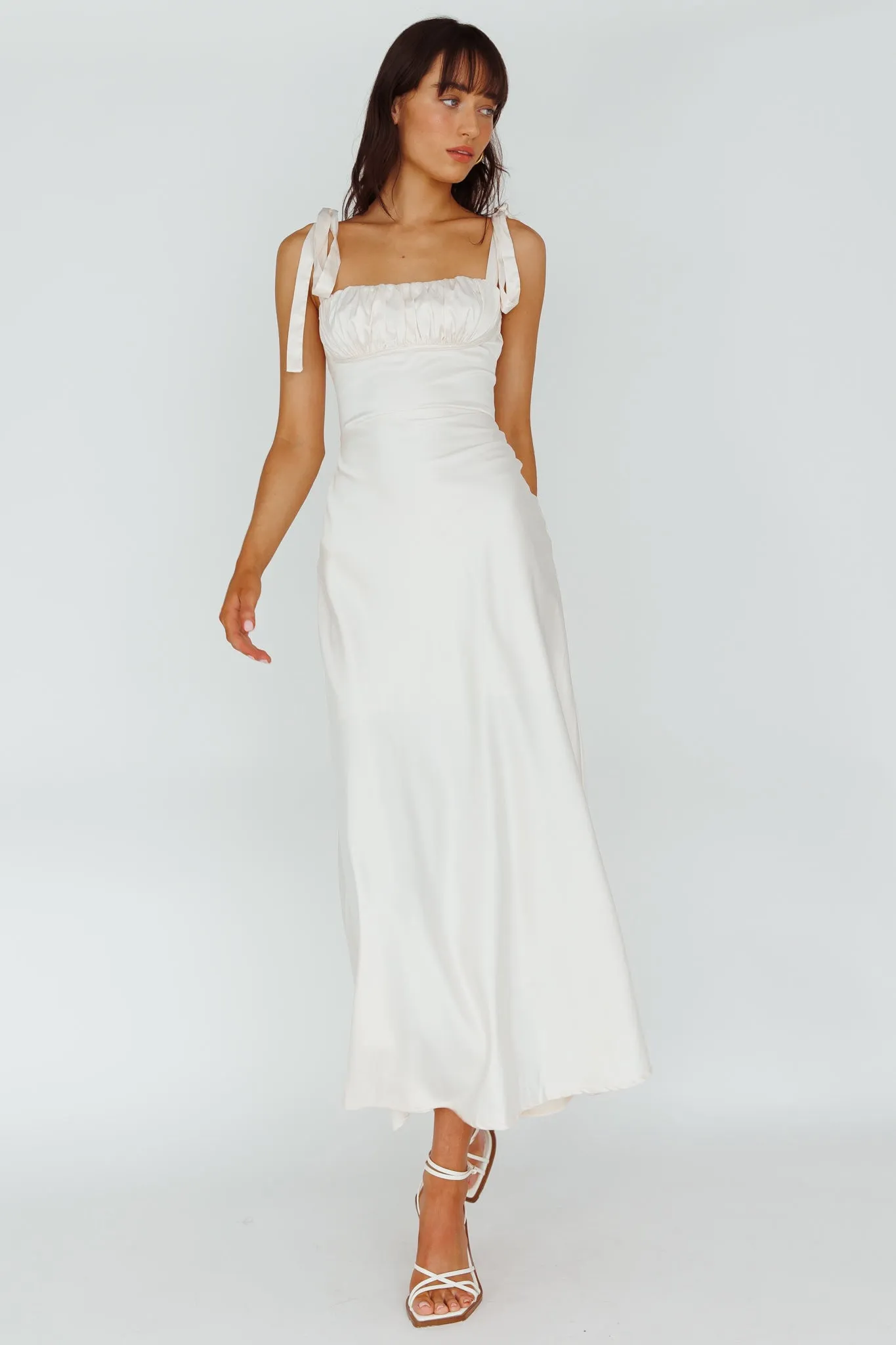 Pennelope Tied Shoulder Maxi Dress Ivory sold by Selfie Leslie