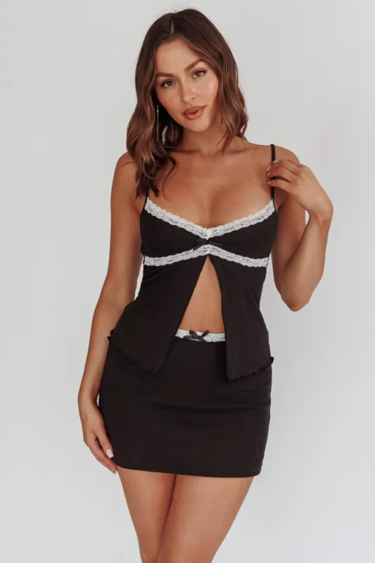 Alayna Lace Trim Ribbed Mini Skirt Black/White sold by Selfie Leslie