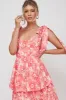 Arlowe Tied Shoulder Tiered Midi Dress Floral Pink sold by Selfie Leslie