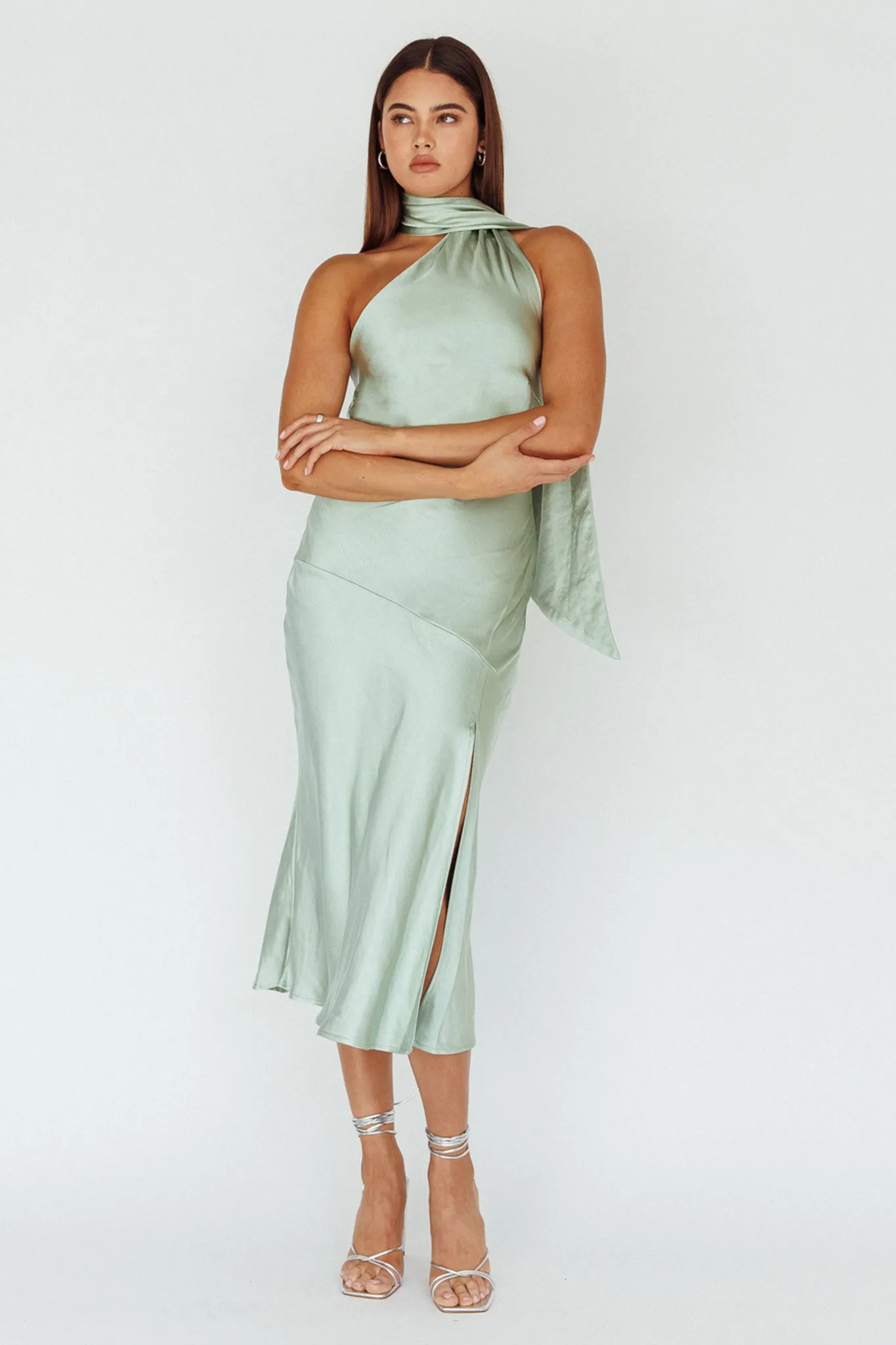 Italian Summer Tie Neck Midi Dress Sage sold by Selfie Leslie product image thumbnail 5
