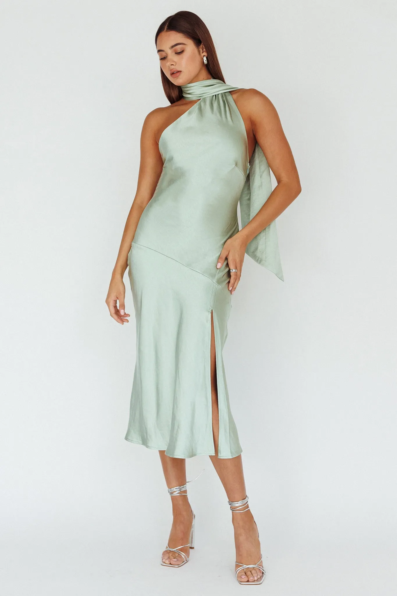 Italian Summer Tie Neck Midi Dress Sage sold by Selfie Leslie product image thumbnail 3