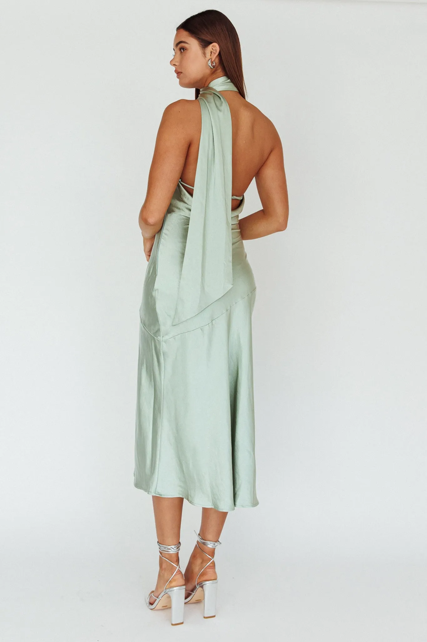 Italian Summer Tie Neck Midi Dress Sage sold by Selfie Leslie product image thumbnail 2