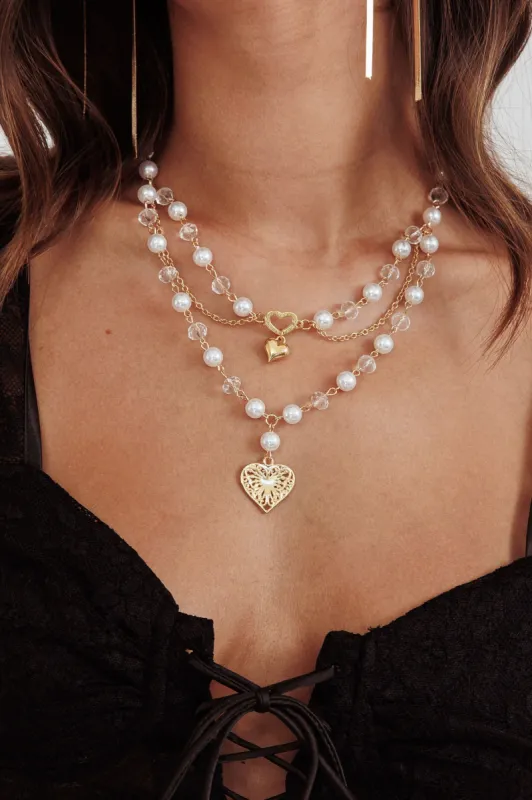Venus Heart & Pearl Multi-Strand Necklace Gold sold by Selfie Leslie