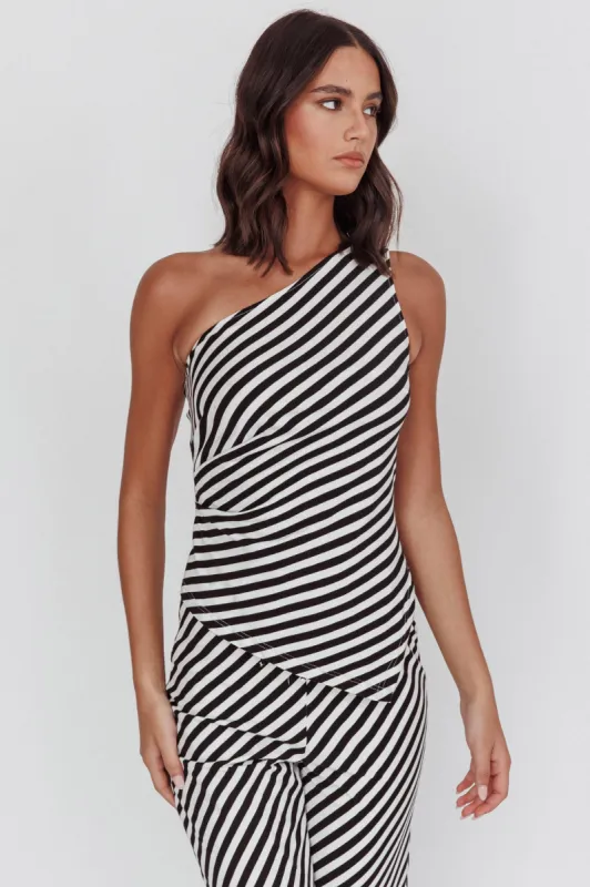 Golden Beach One-Shoulder Asymmetric Top Black Stripe sold by Selfie Leslie
