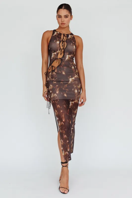 Mira Tied Keyhole Maxi Dress Brown sold by Selfie Leslie