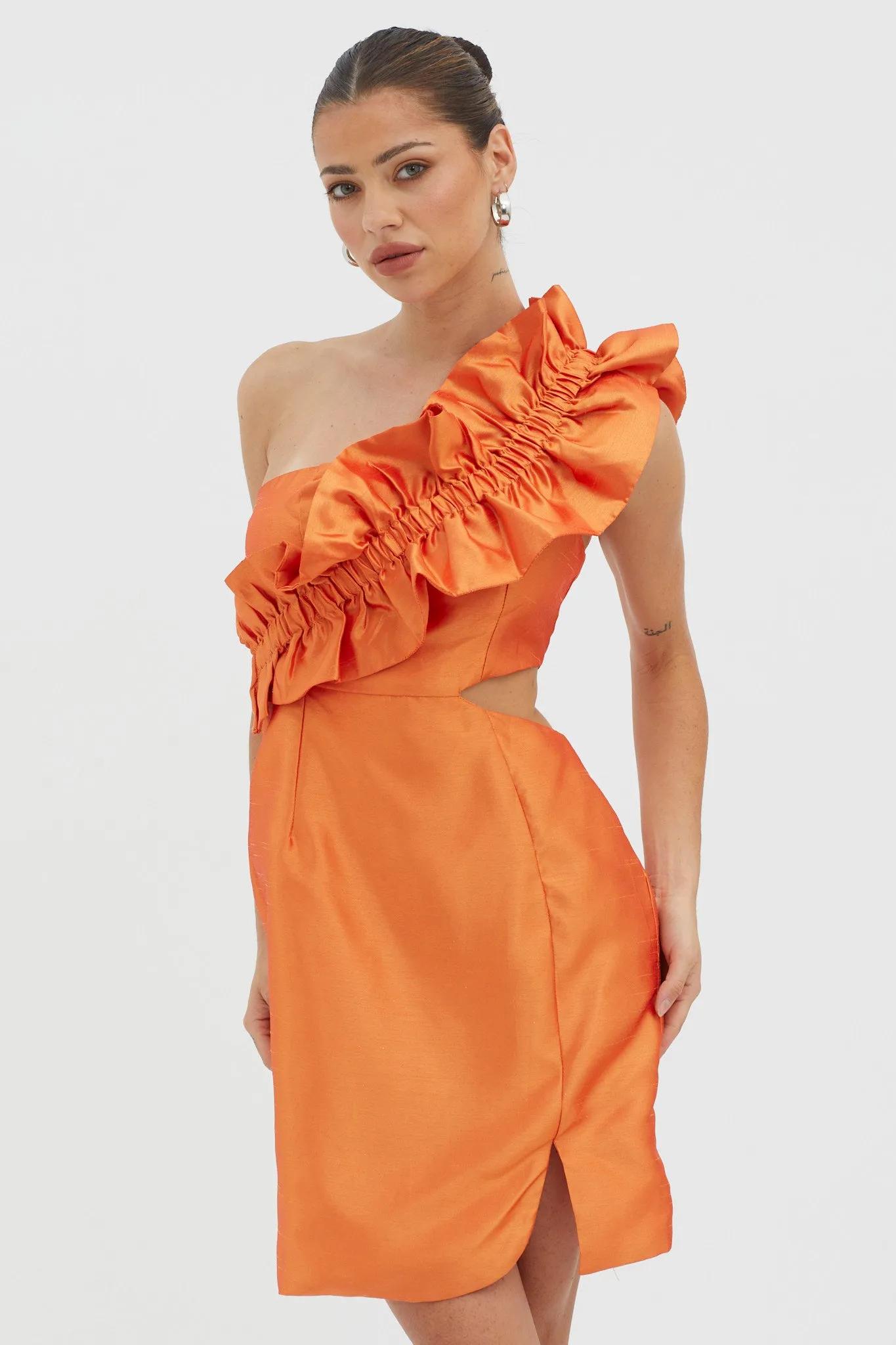NY Moment Wide Ruffle Shoulder Mini Dress Orange sold by Selfie Leslie product image thumbnail 5