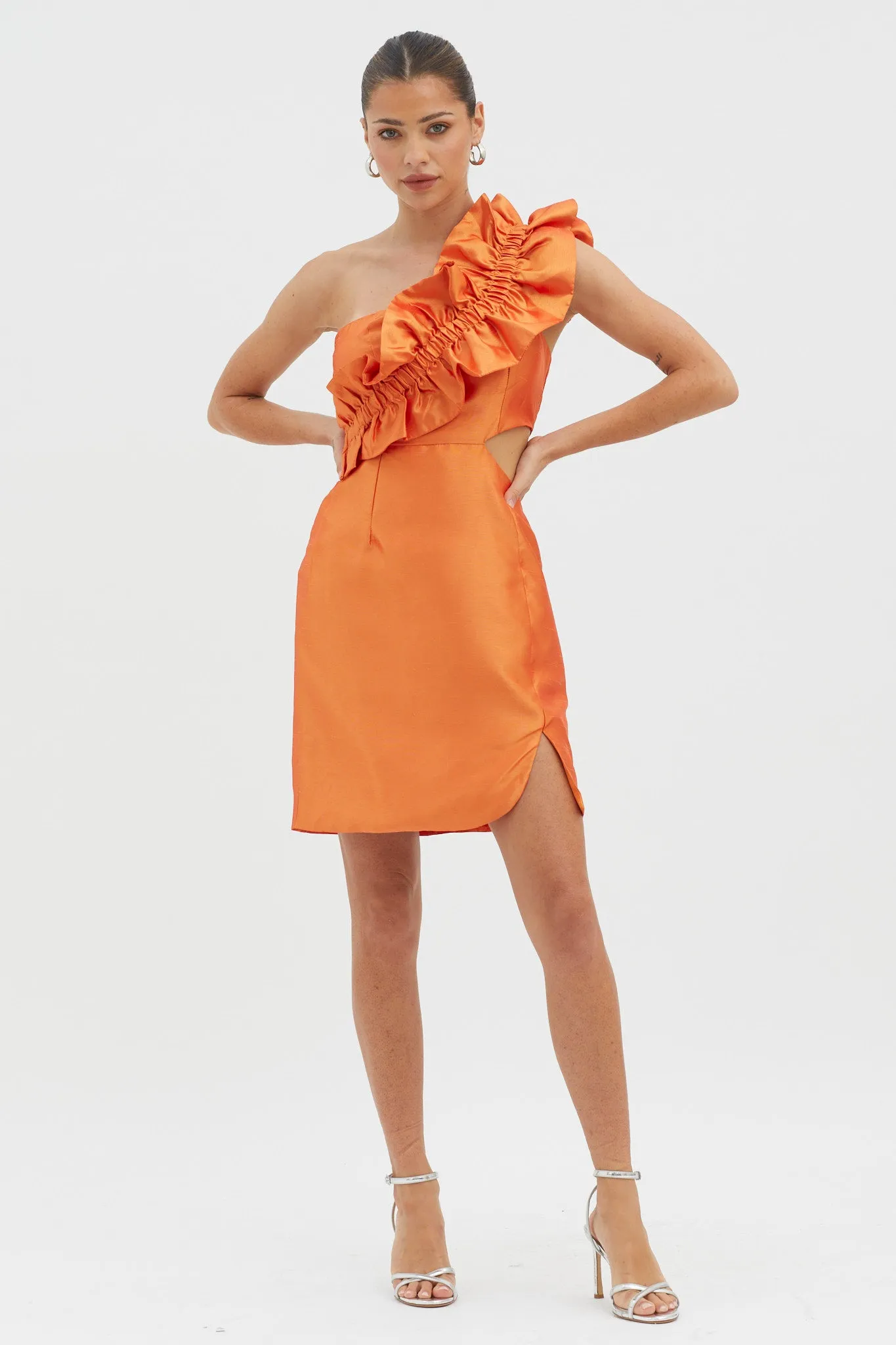 NY Moment Wide Ruffle Shoulder Mini Dress Orange sold by Selfie Leslie product image thumbnail 3