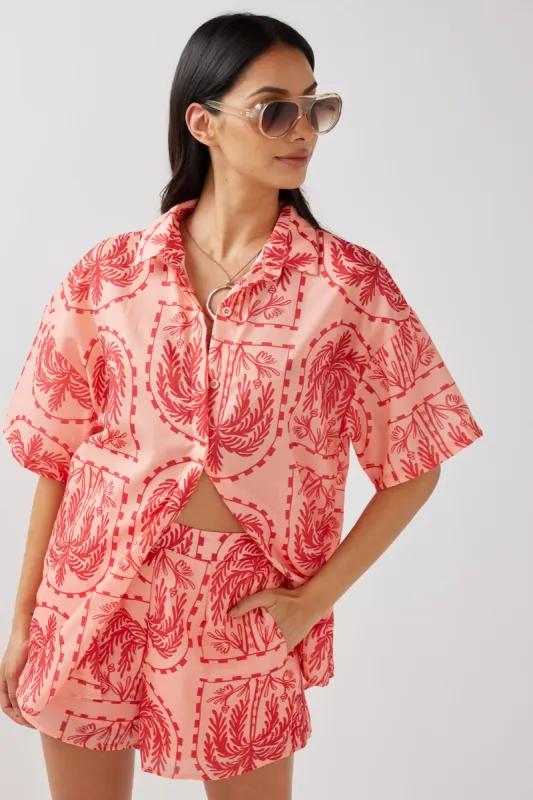 Cora Button-Up Shirt Print Red Salmon sold by Selfie Leslie