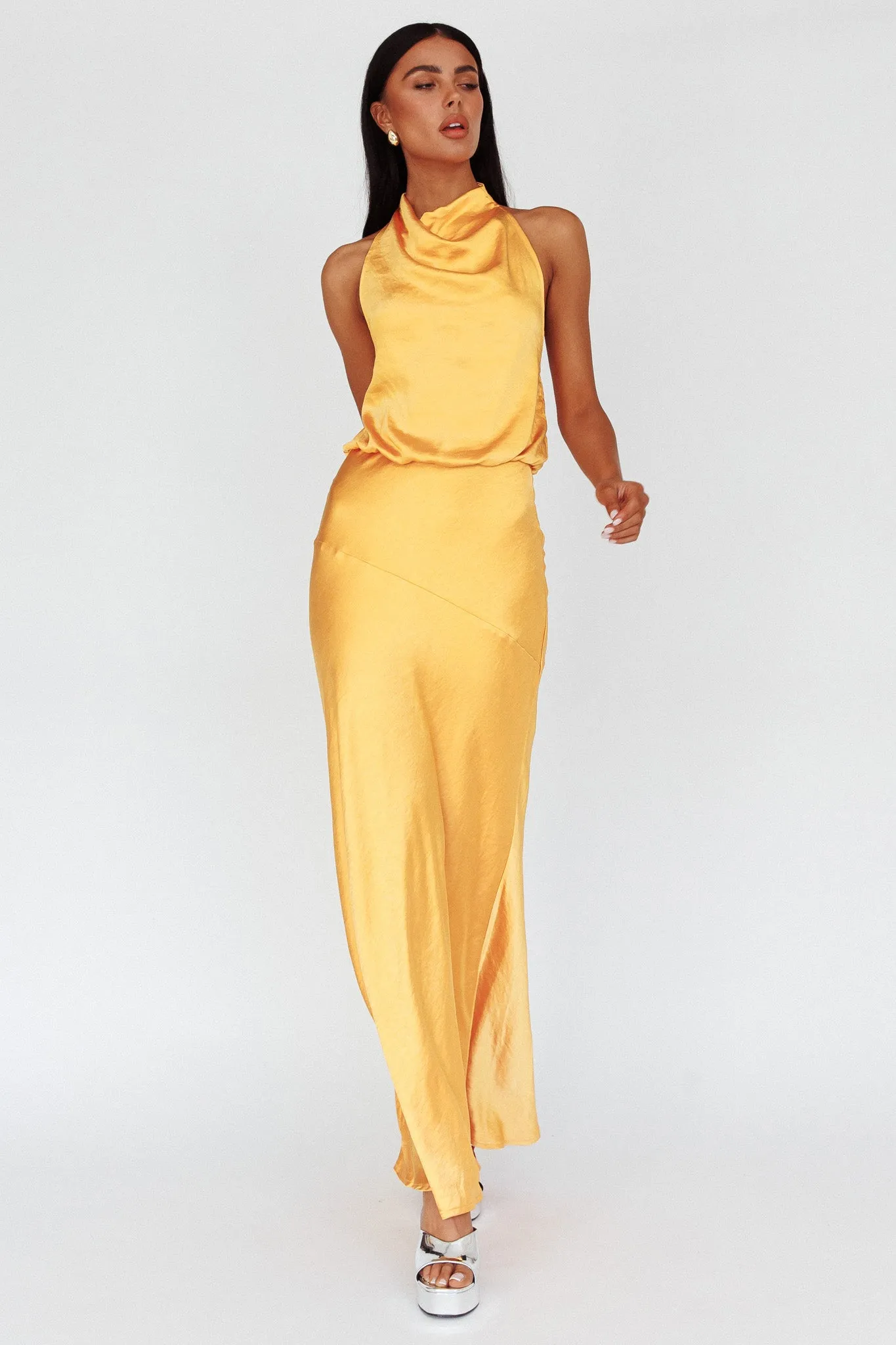 Amalfi Sunset Cowl Halterneck Maxi Dress Sun sold by Selfie Leslie product image thumbnail 3