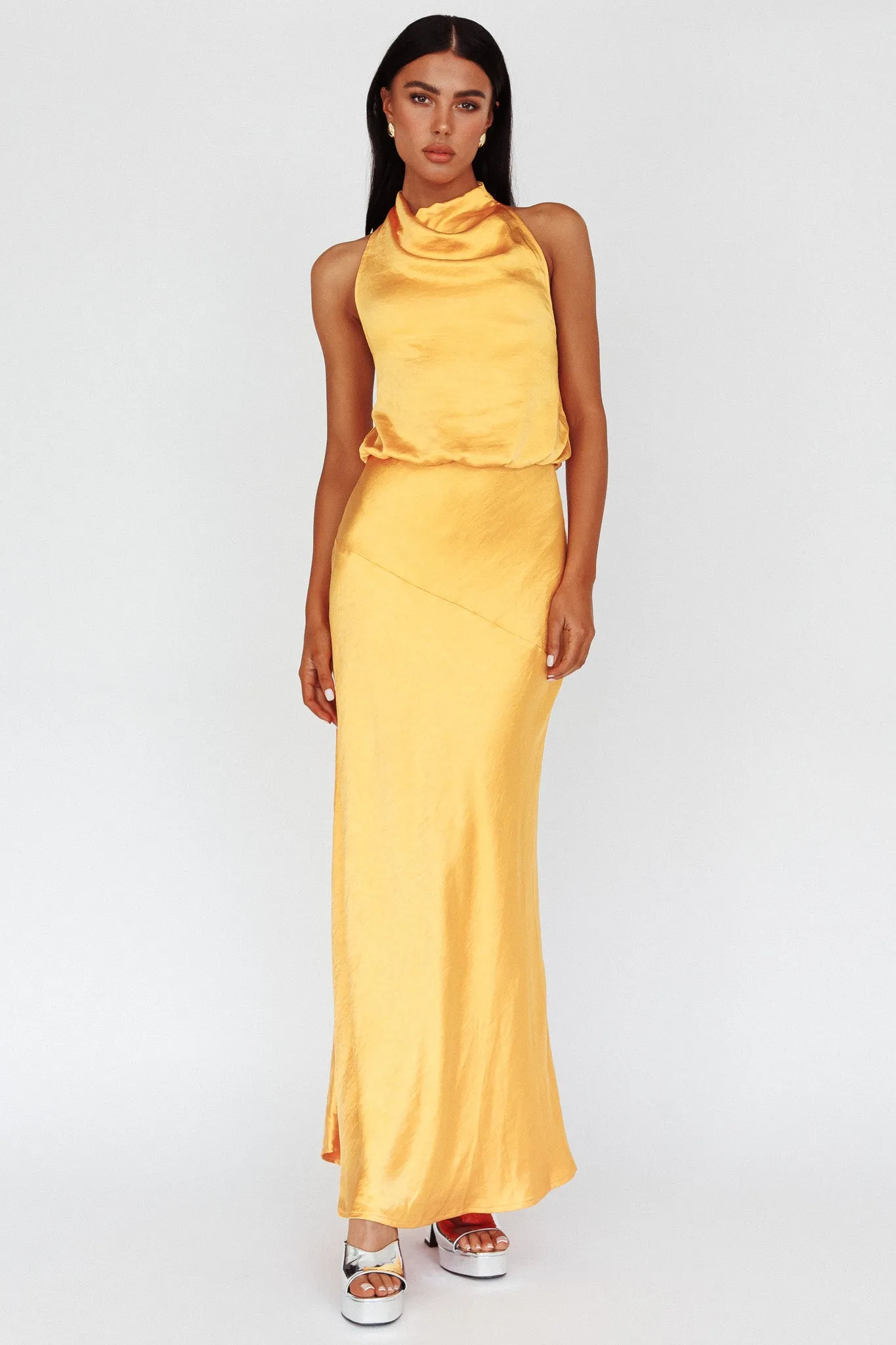 Amalfi Sunset Cowl Halterneck Maxi Dress Sun sold by Selfie Leslie product image thumbnail 5