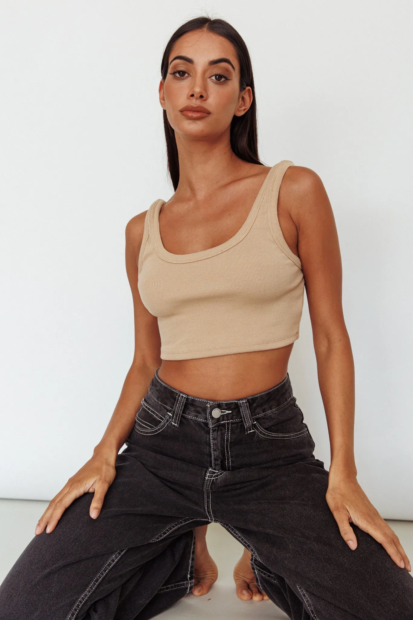 Drifting Ribbed Crop Top Tan sold by Selfie Leslie