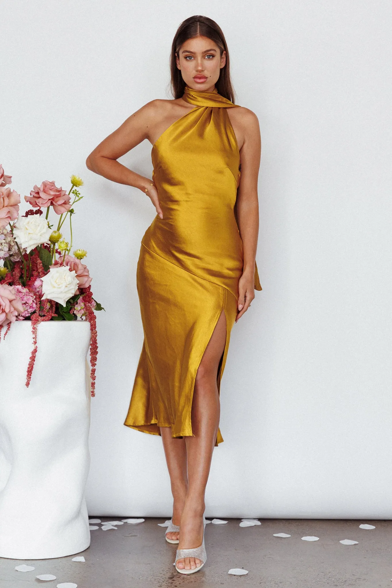 Italian Summer Tie Neck Midi Dress Mustard sold by Selfie Leslie product image thumbnail 5