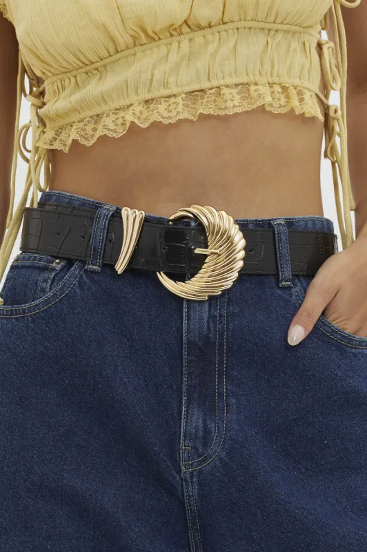 Time Flies Gold Buckle Belt Black sold by Selfie Leslie