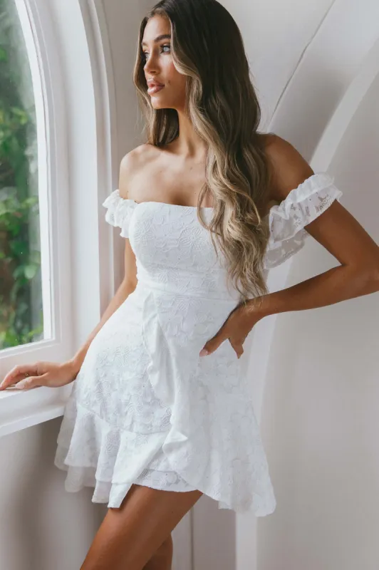 Verona Off-Shoulder Ruffle Mini Dress White sold by Selfie Leslie