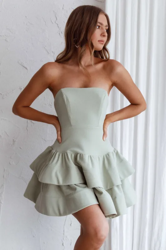Bella Donna Strapless Frill Dress Pistachio sold by Selfie Leslie
