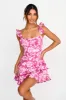 Moonlit Moment Ruffle Trim Lace-Up Back Dress Floral Pink sold by Selfie Leslie