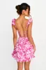 Moonlit Moment Ruffle Trim Lace-Up Back Dress Floral Pink sold by Selfie Leslie