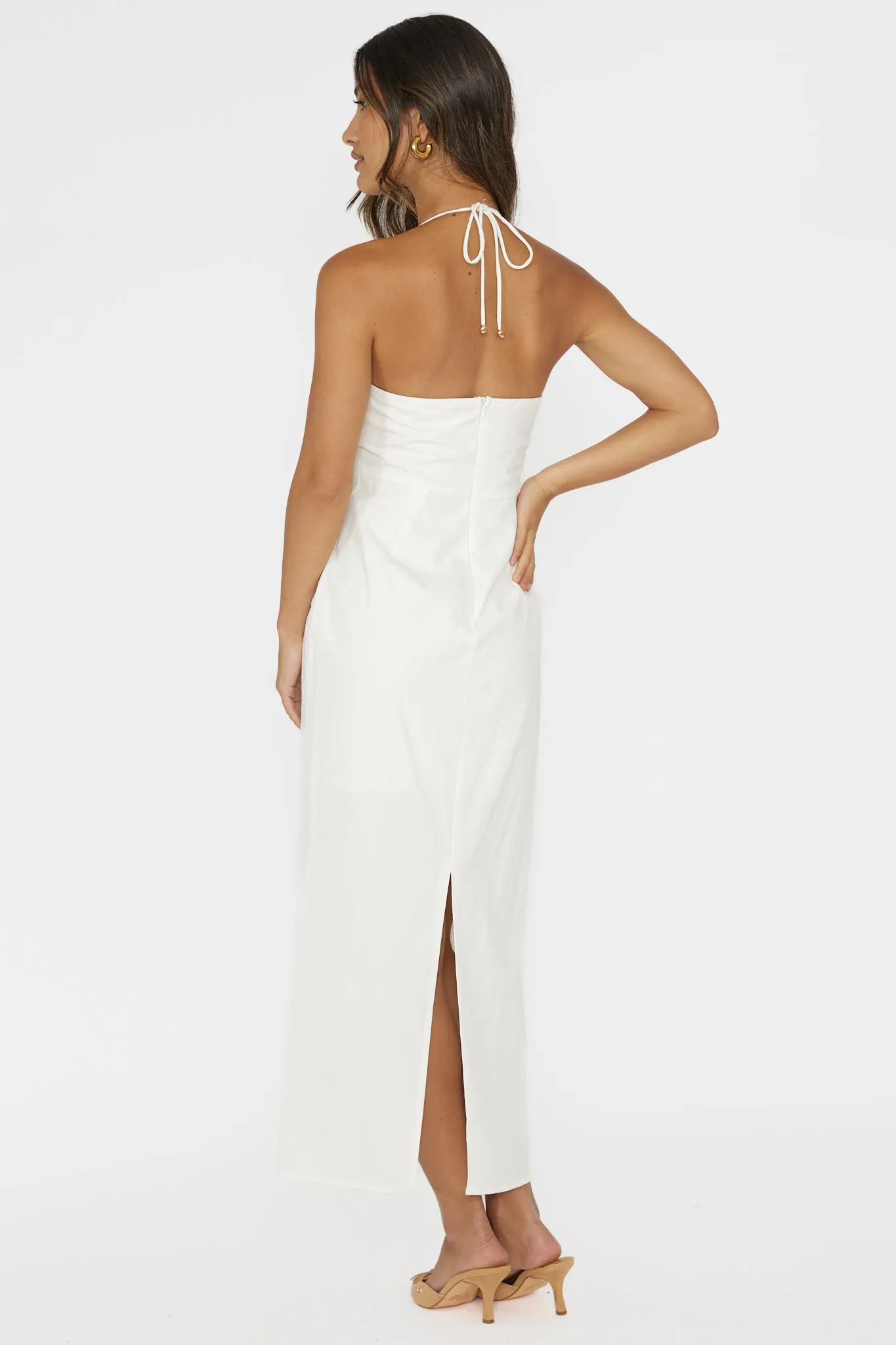 Arielle Gathered Bust Halterneck Midi Dress White sold by Selfie Leslie product image thumbnail 2