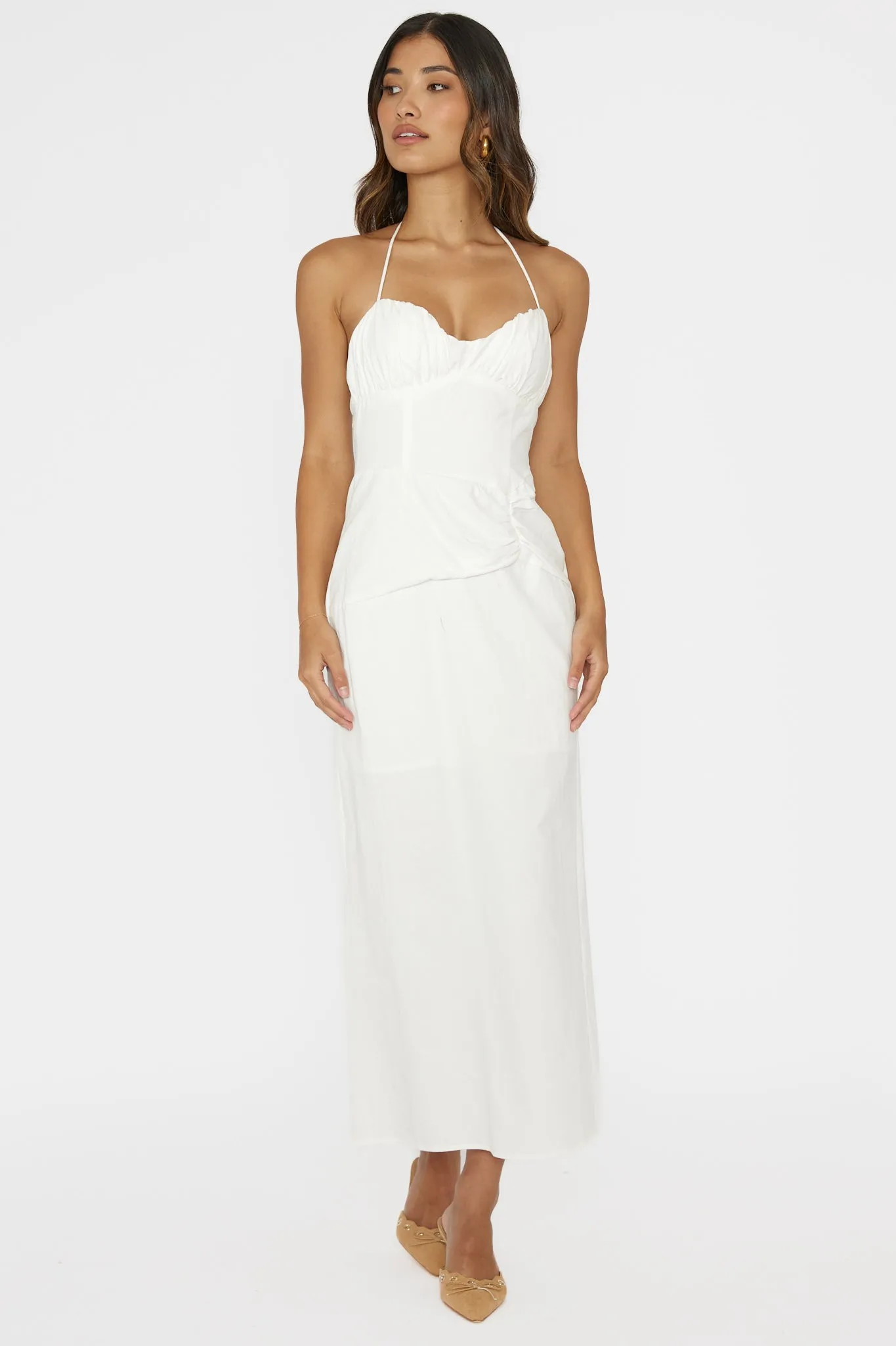 Arielle Gathered Bust Halterneck Midi Dress White sold by Selfie Leslie product image thumbnail 3