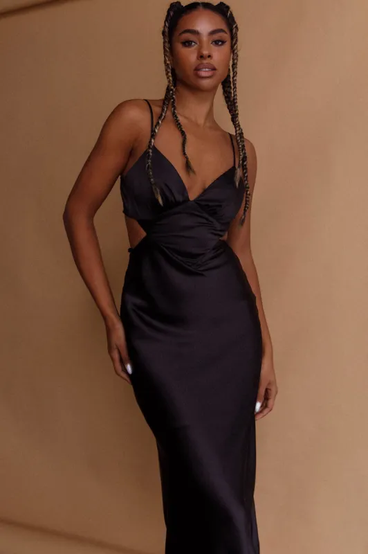 City Lights Cut-Out Waist Strappy Back Midi Dress Black sold by Selfie Leslie