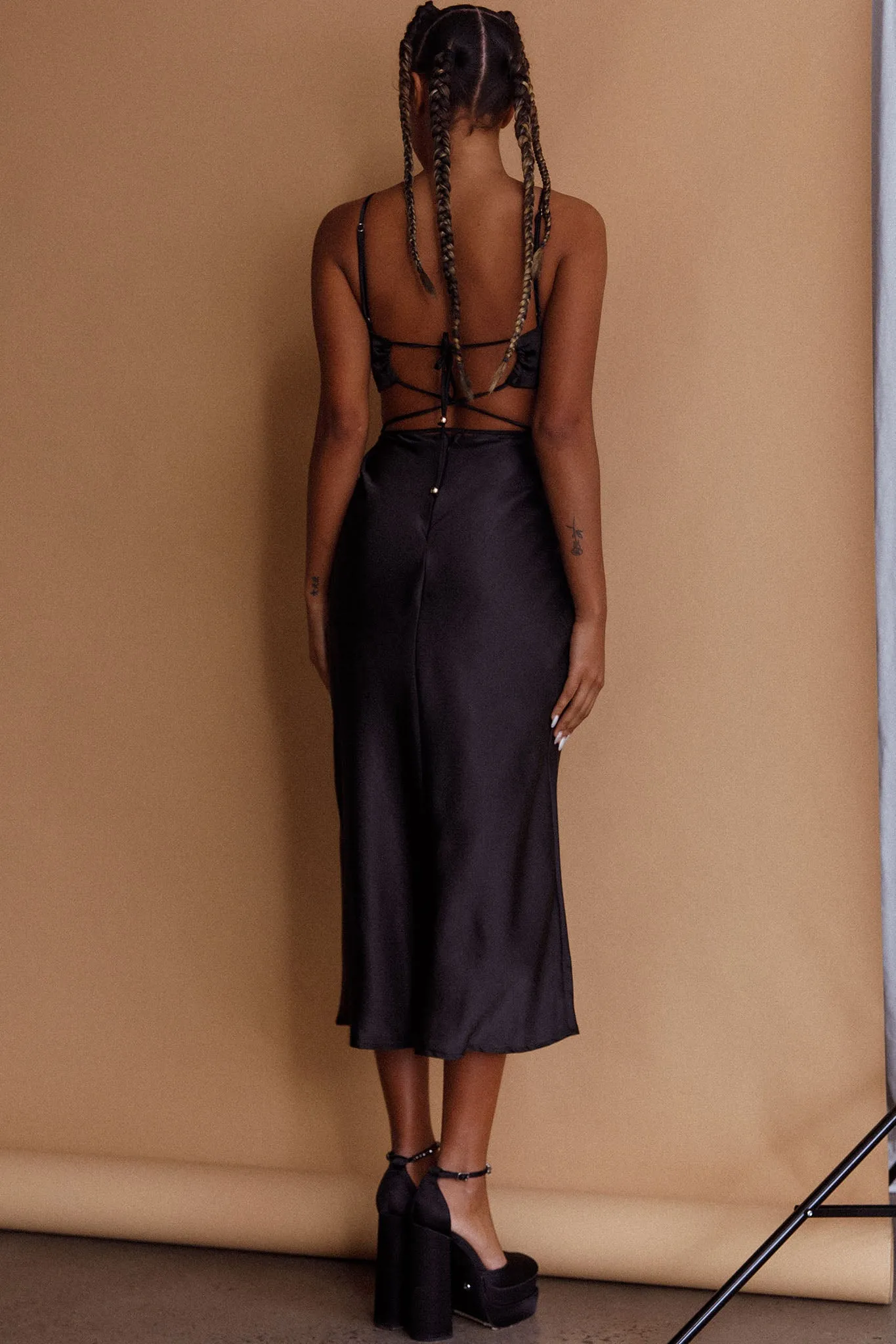 City Lights Cut-Out Waist Strappy Back Midi Dress Black sold by Selfie Leslie product image thumbnail 5