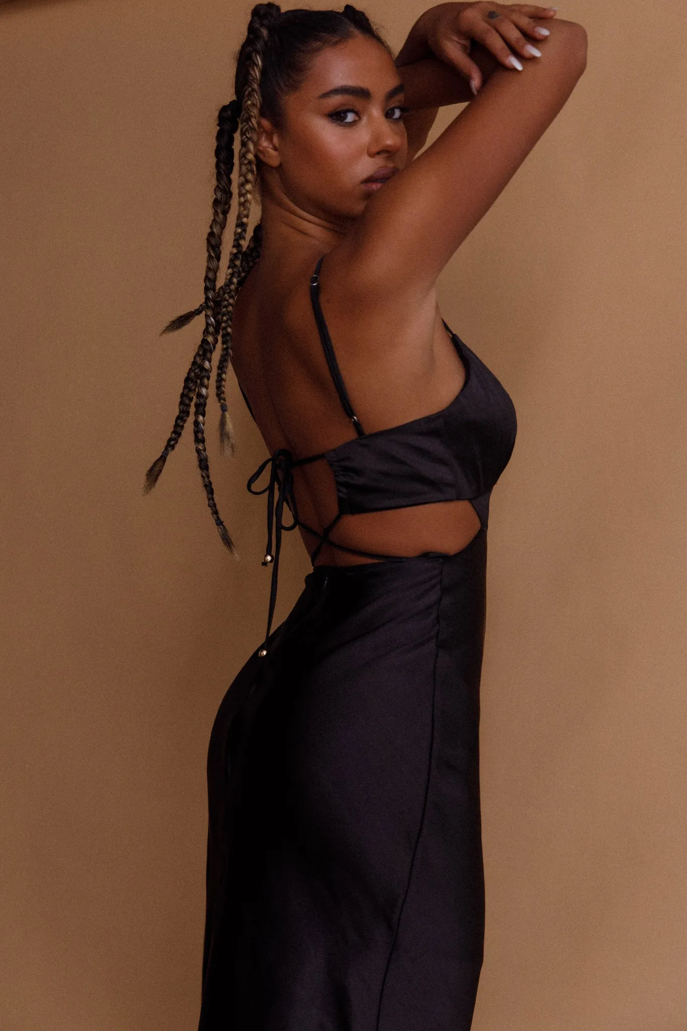 City Lights Cut-Out Waist Strappy Back Midi Dress Black sold by Selfie Leslie product image thumbnail 2