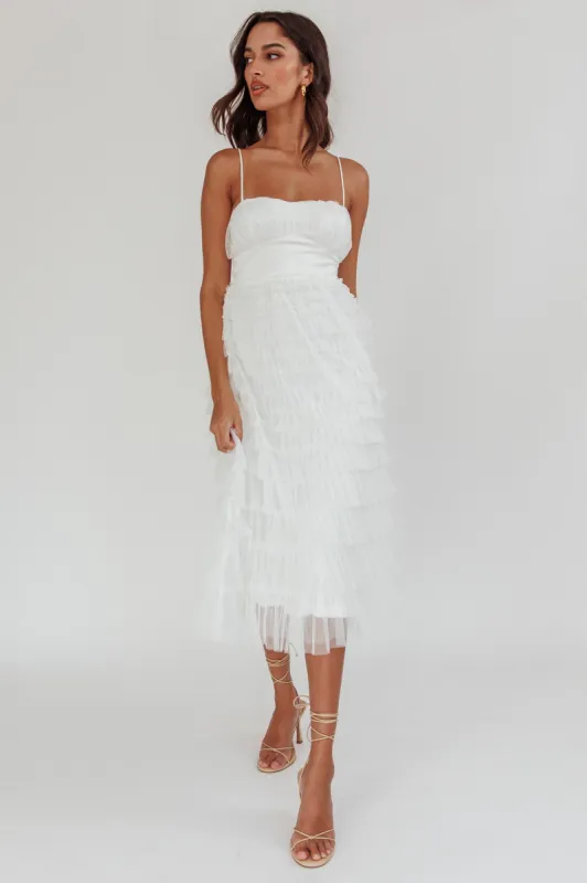 Garden Party Tiered Frill Midi Dress White sold by Selfie Leslie