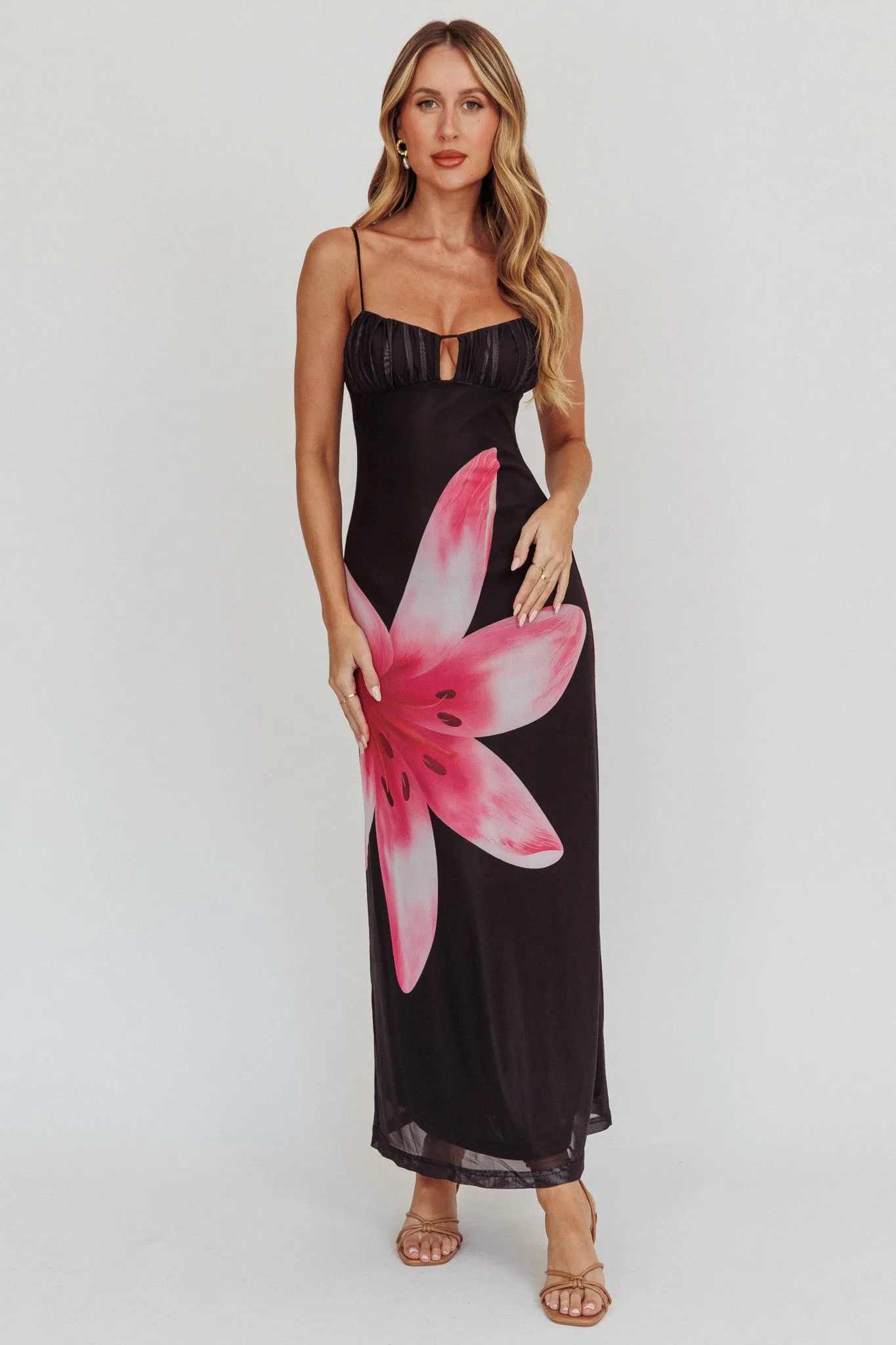 Kailua Floral Print Maxi Dress Black sold by Selfie Leslie