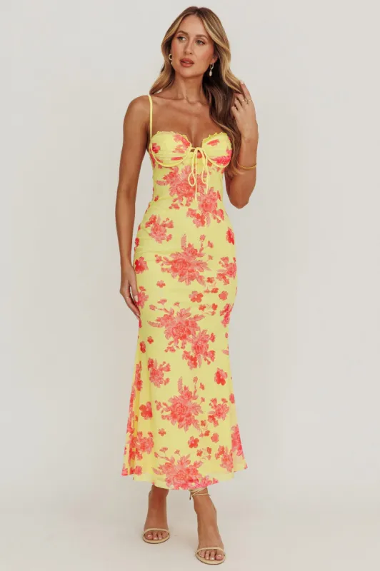 Fortune Mesh Floral Midi Dress Pink/Yellow sold by Selfie Leslie