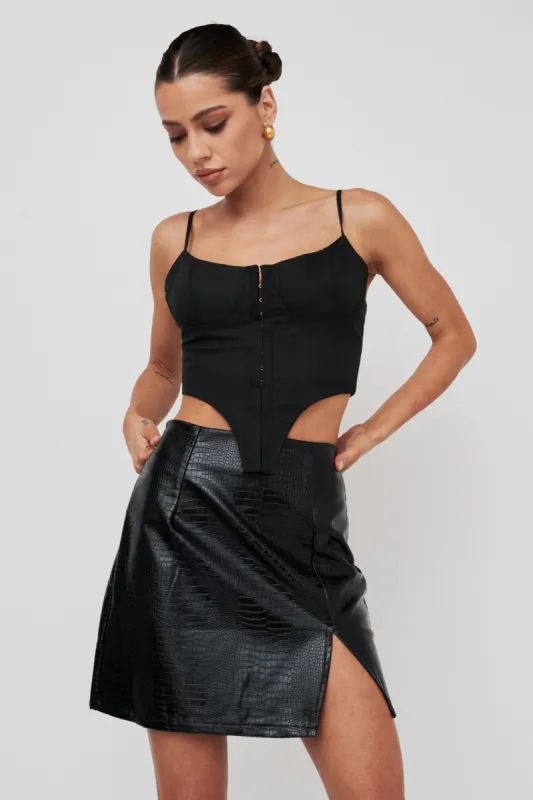 Darwin Embossed Mini Skirt Black sold by Selfie Leslie