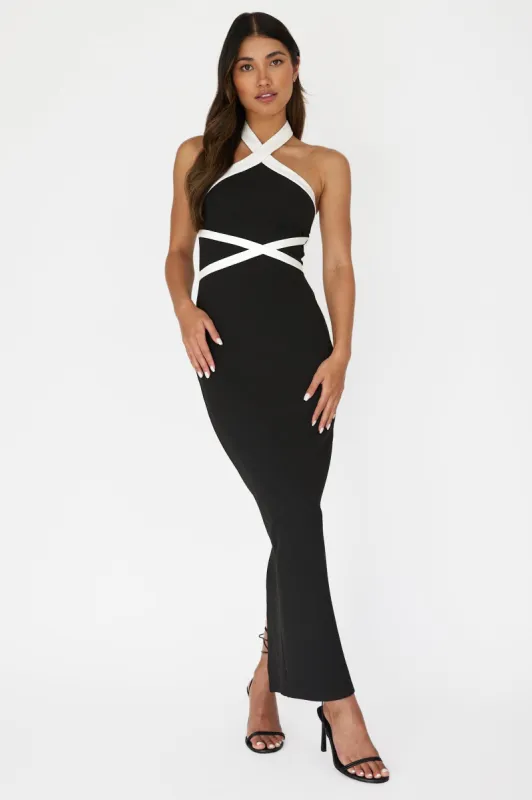 Eleganza Halterneck Contrast Maxi Dress Black sold by Selfie Leslie