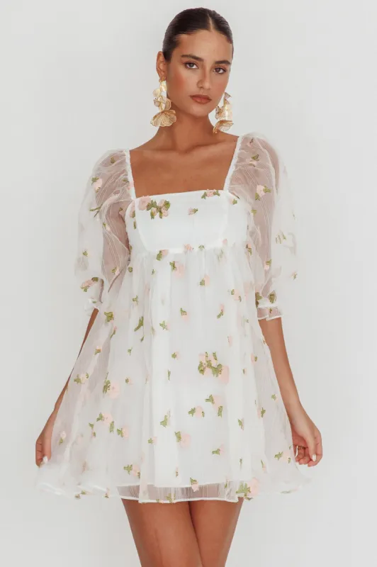 Helen Floral Organza Mini Dress White Pink sold by Selfie Leslie