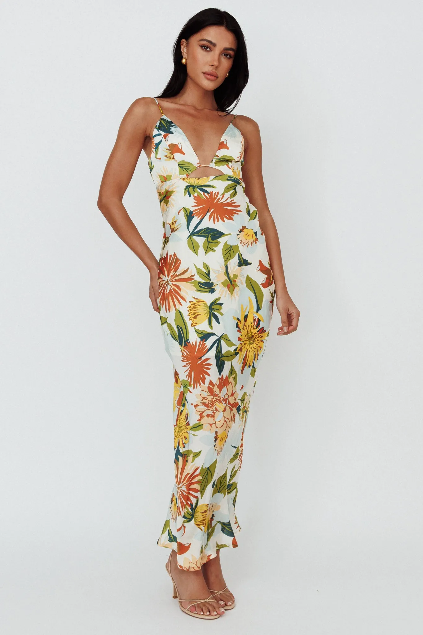 Dance Again Cut-Out Back Maxi Dress Floral Green sold by Selfie Leslie product image thumbnail 5