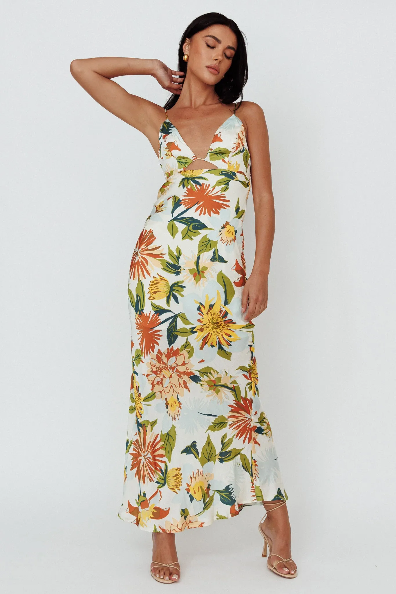 Dance Again Cut-Out Back Maxi Dress Floral Green sold by Selfie Leslie product image thumbnail 3